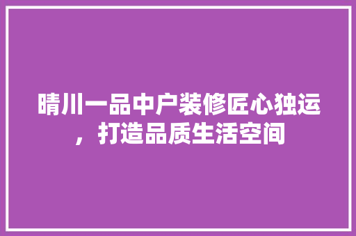 晴川一品中户装修匠心独运，打造品质生活空间