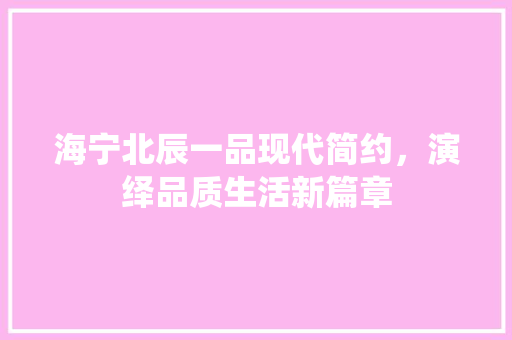 海宁北辰一品现代简约，演绎品质生活新篇章