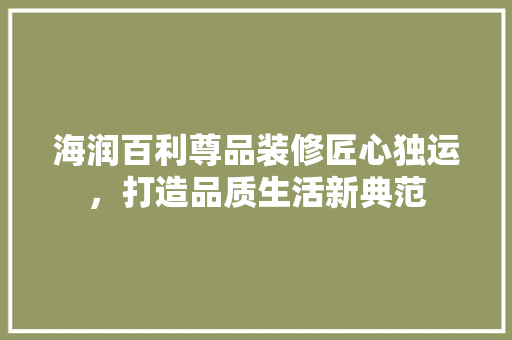 海润百利尊品装修匠心独运，打造品质生活新典范
