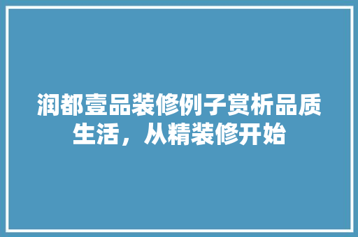 润都壹品装修例子赏析品质生活，从精装修开始