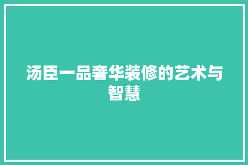 汤臣一品奢华装修的艺术与智慧