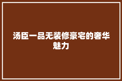 汤臣一品无装修豪宅的奢华魅力