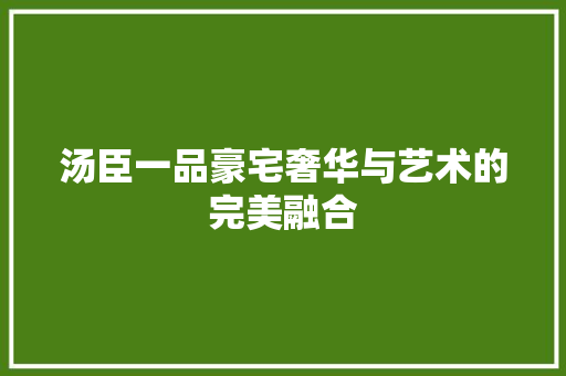 汤臣一品豪宅奢华与艺术的完美融合