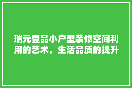 瑞元壹品小户型装修空间利用的艺术，生活品质的提升