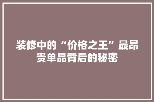 装修中的“价格之王”最昂贵单品背后的秘密