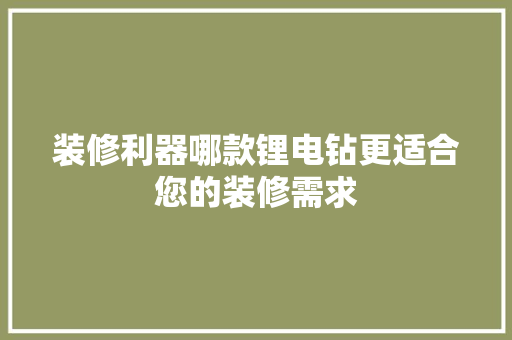 装修利器哪款锂电钻更适合您的装修需求