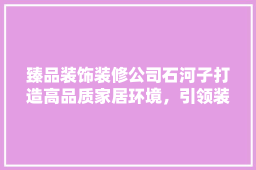 臻品装饰装修公司石河子打造高品质家居环境，引领装修新风尚
