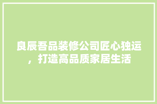 良辰吾品装修公司匠心独运，打造高品质家居生活