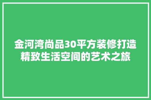 金河湾尚品30平方装修打造精致生活空间的艺术之旅