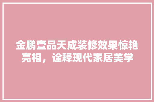 金鹏壹品天成装修效果惊艳亮相，诠释现代家居美学