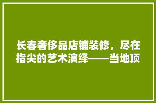 长春奢侈品店铺装修，尽在指尖的艺术演绎——当地顶级装修团队