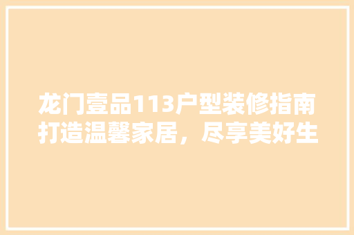 龙门壹品113户型装修指南打造温馨家居，尽享美好生活