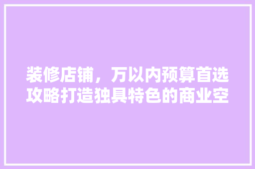 装修店铺，万以内预算首选攻略打造独具特色的商业空间