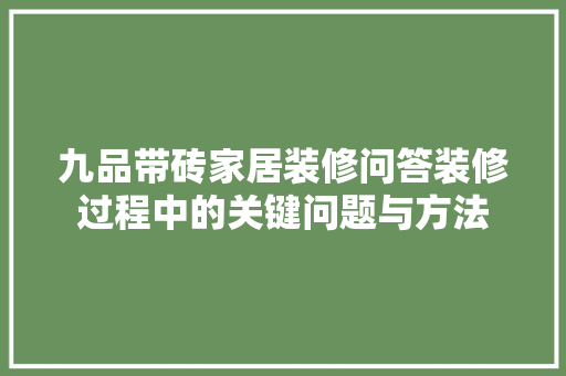 九品带砖家居装修问答装修过程中的关键问题与方法