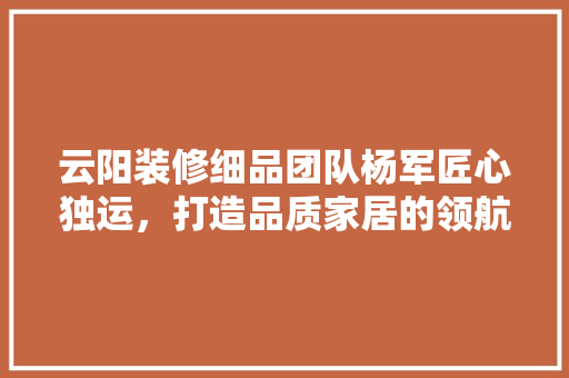 云阳装修细品团队杨军匠心独运，打造品质家居的领航者