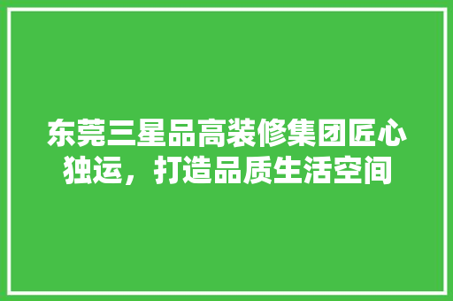 东莞三星品高装修集团匠心独运，打造品质生活空间
