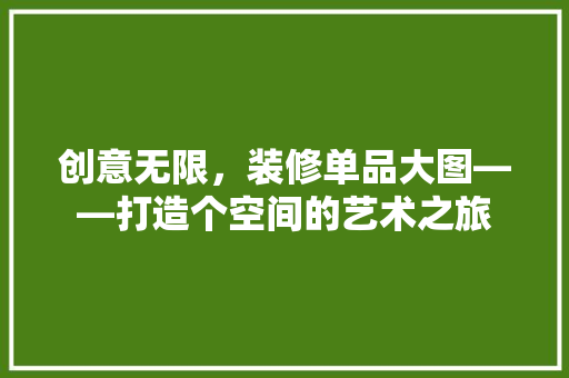 创意无限，装修单品大图——打造个空间的艺术之旅