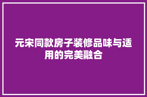 元宋同款房子装修品味与适用的完美融合