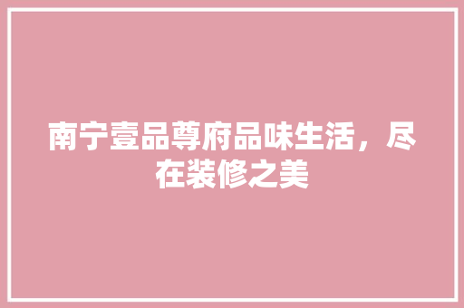 南宁壹品尊府品味生活，尽在装修之美