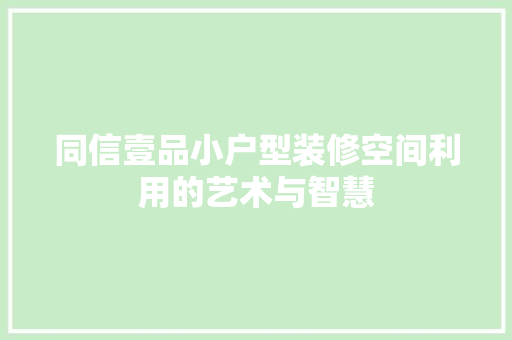 同信壹品小户型装修空间利用的艺术与智慧