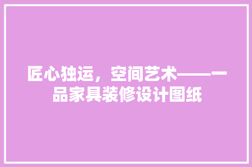 匠心独运，空间艺术——一品家具装修设计图纸