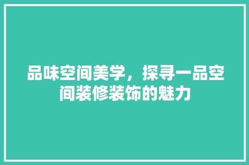 品味空间美学，探寻一品空间装修装饰的魅力