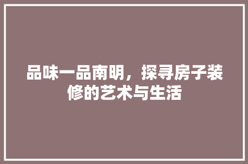 品味一品南明，探寻房子装修的艺术与生活