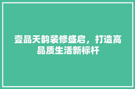 壹品天韵装修盛启，打造高品质生活新标杆