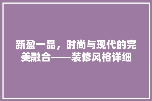 新盈一品，时尚与现代的完美融合——装修风格详细