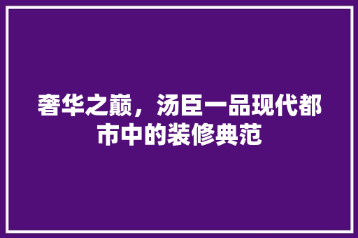 奢华之巅，汤臣一品现代都市中的装修典范