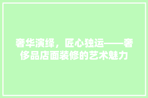 奢华演绎，匠心独运——奢侈品店面装修的艺术魅力