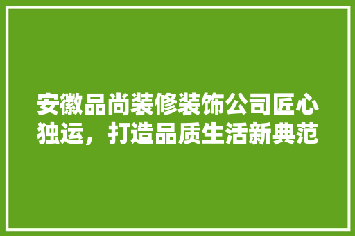 安徽品尚装修装饰公司匠心独运，打造品质生活新典范