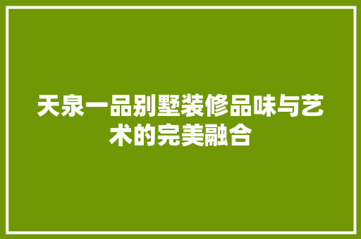 天泉一品别墅装修品味与艺术的完美融合