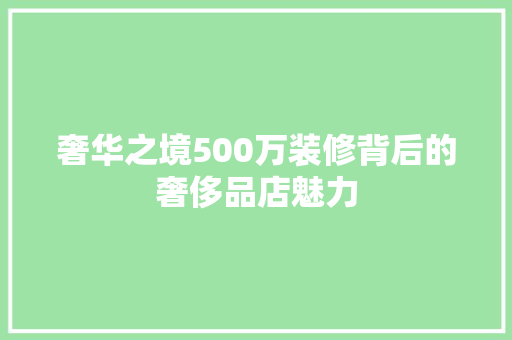 奢华之境500万装修背后的奢侈品店魅力