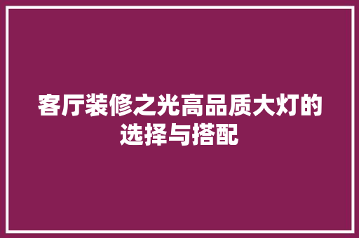 客厅装修之光高品质大灯的选择与搭配