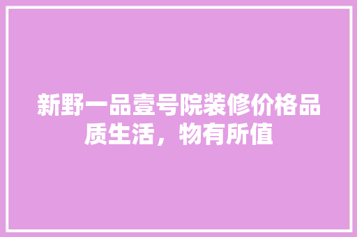 新野一品壹号院装修价格品质生活，物有所值