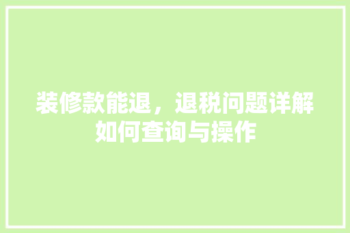装修款能退，退税问题详解如何查询与操作
