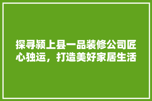 探寻颍上县一品装修公司匠心独运，打造美好家居生活