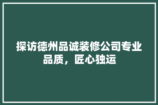 探访德州品诚装修公司专业品质，匠心独运
