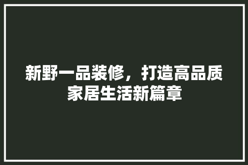 新野一品装修，打造高品质家居生活新篇章