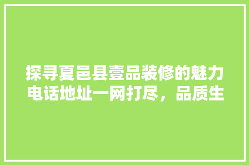 探寻夏邑县壹品装修的魅力电话地址一网打尽，品质生活从这里启航