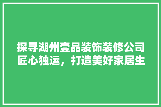探寻湖州壹品装饰装修公司匠心独运，打造美好家居生活