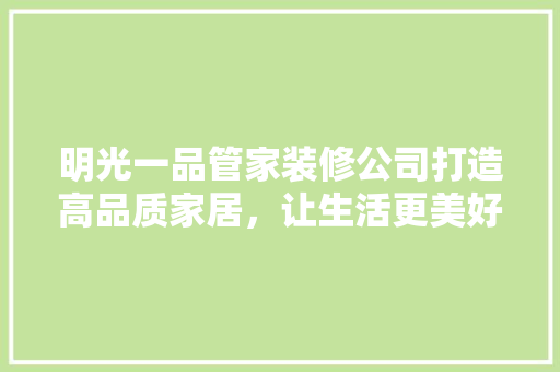 明光一品管家装修公司打造高品质家居，让生活更美好