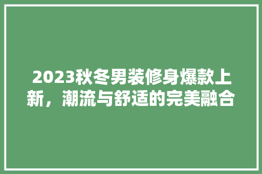 2023秋冬男装修身爆款上新，潮流与舒适的完美融合