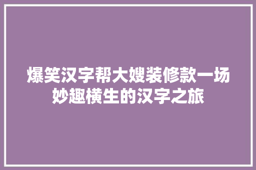 爆笑汉字帮大嫂装修款一场妙趣横生的汉字之旅