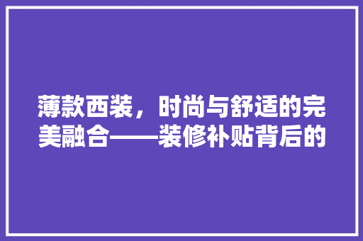 薄款西装，时尚与舒适的完美融合——装修补贴背后的故事