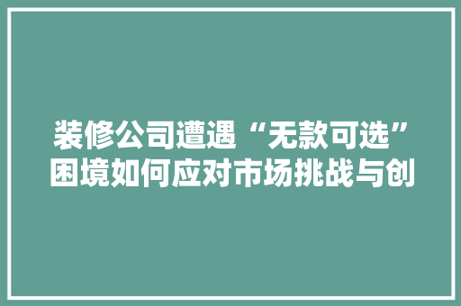 装修公司遭遇“无款可选”困境如何应对市场挑战与创新突破