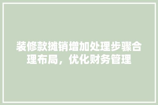 装修款摊销增加处理步骤合理布局，优化财务管理