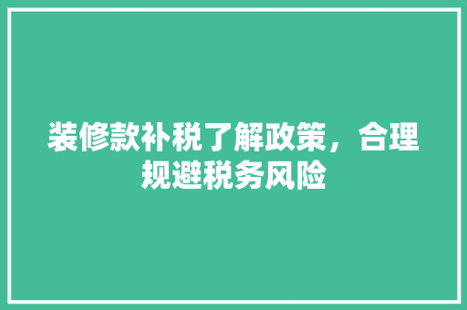 装修款补税了解政策，合理规避税务风险