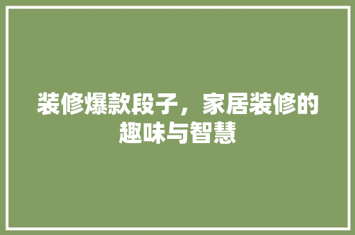 装修爆款段子，家居装修的趣味与智慧